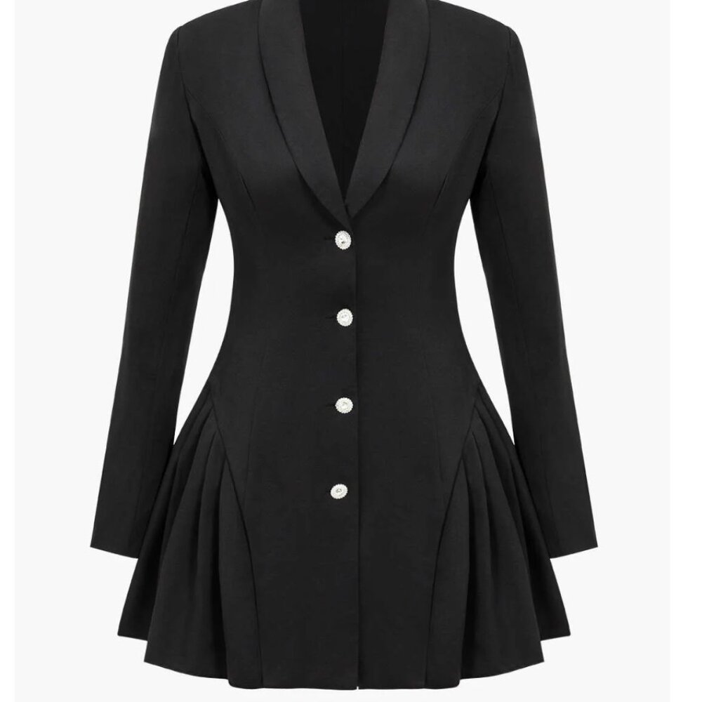 NWT Deep V-neck Long Sleeve Suit Dress Black